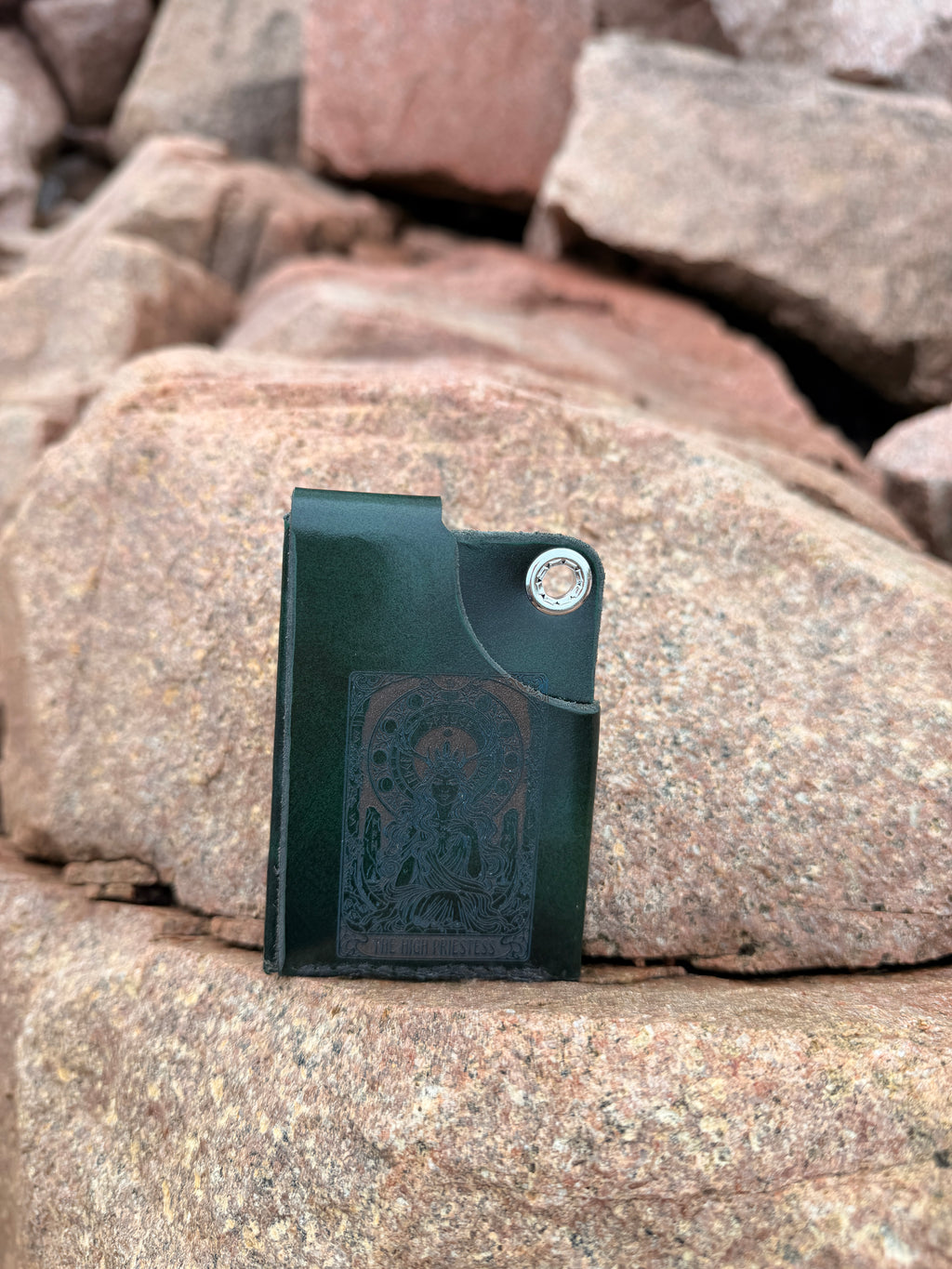 Forest green handmade leather card wallet by Spruce & Ledge