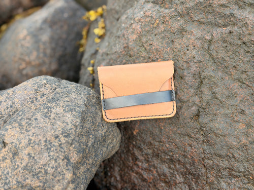 Natural leather card wallet with dark strap band