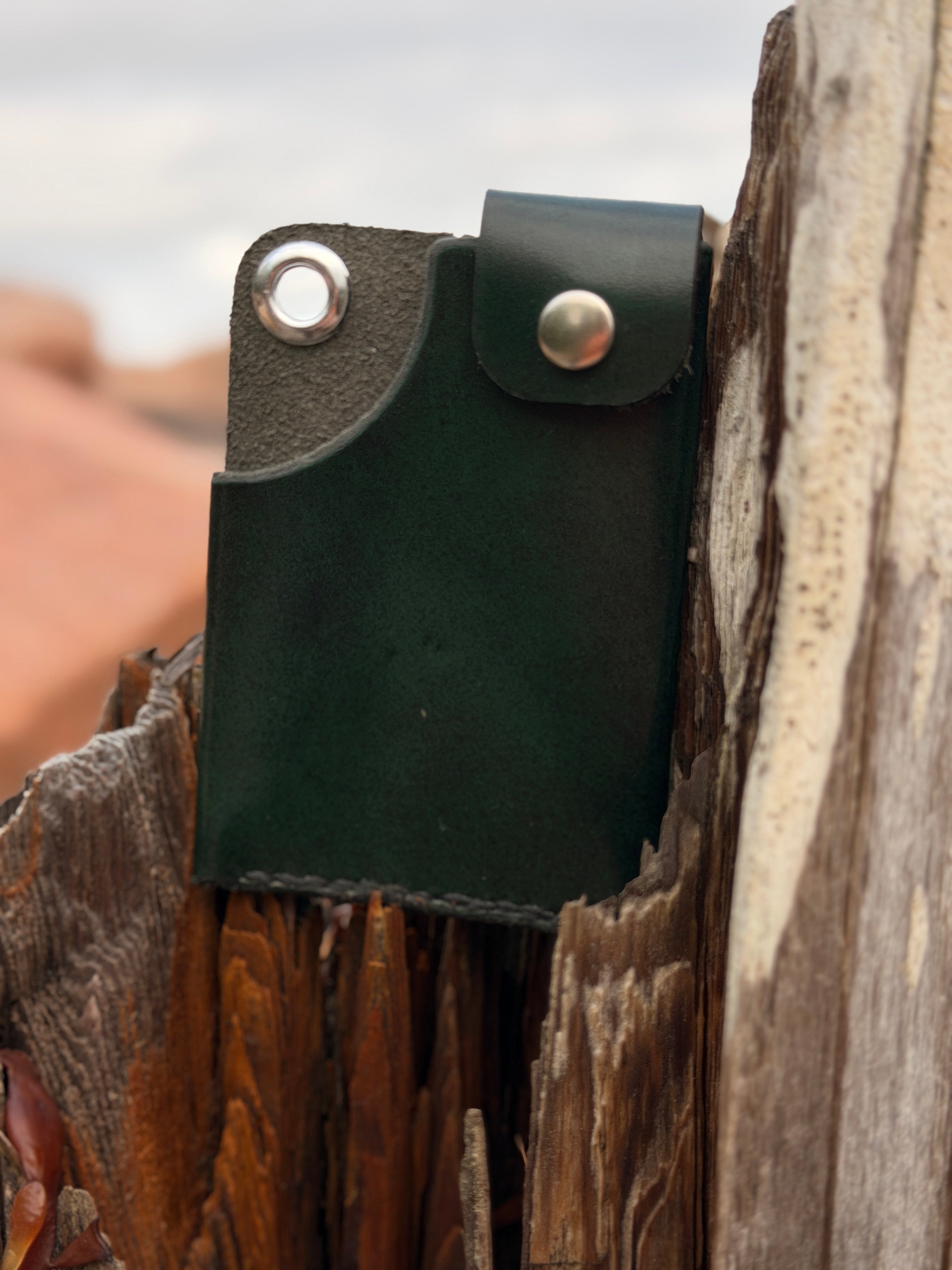 Forest green leather pouch front view