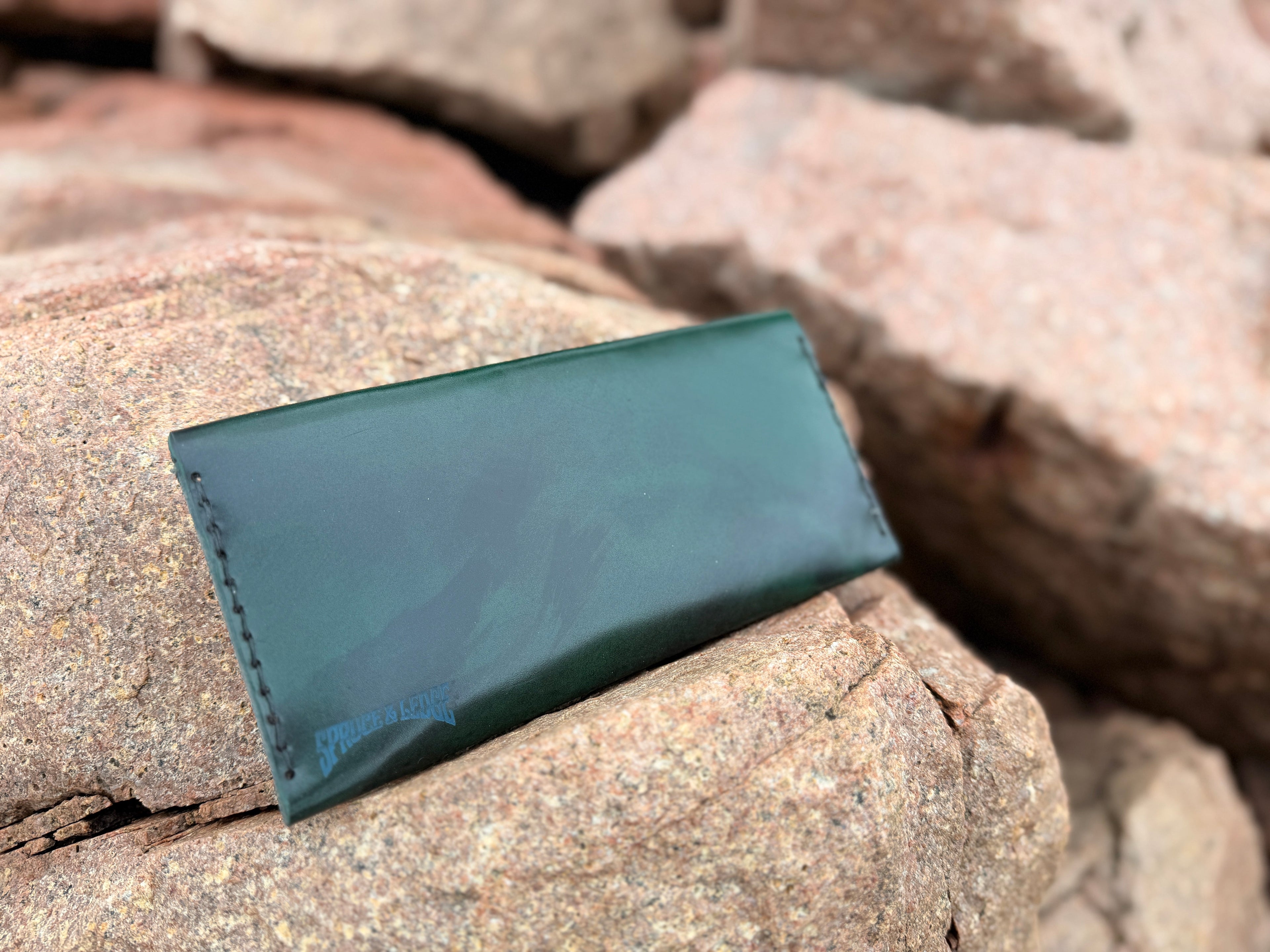 Forest green leather envelope wallet closed