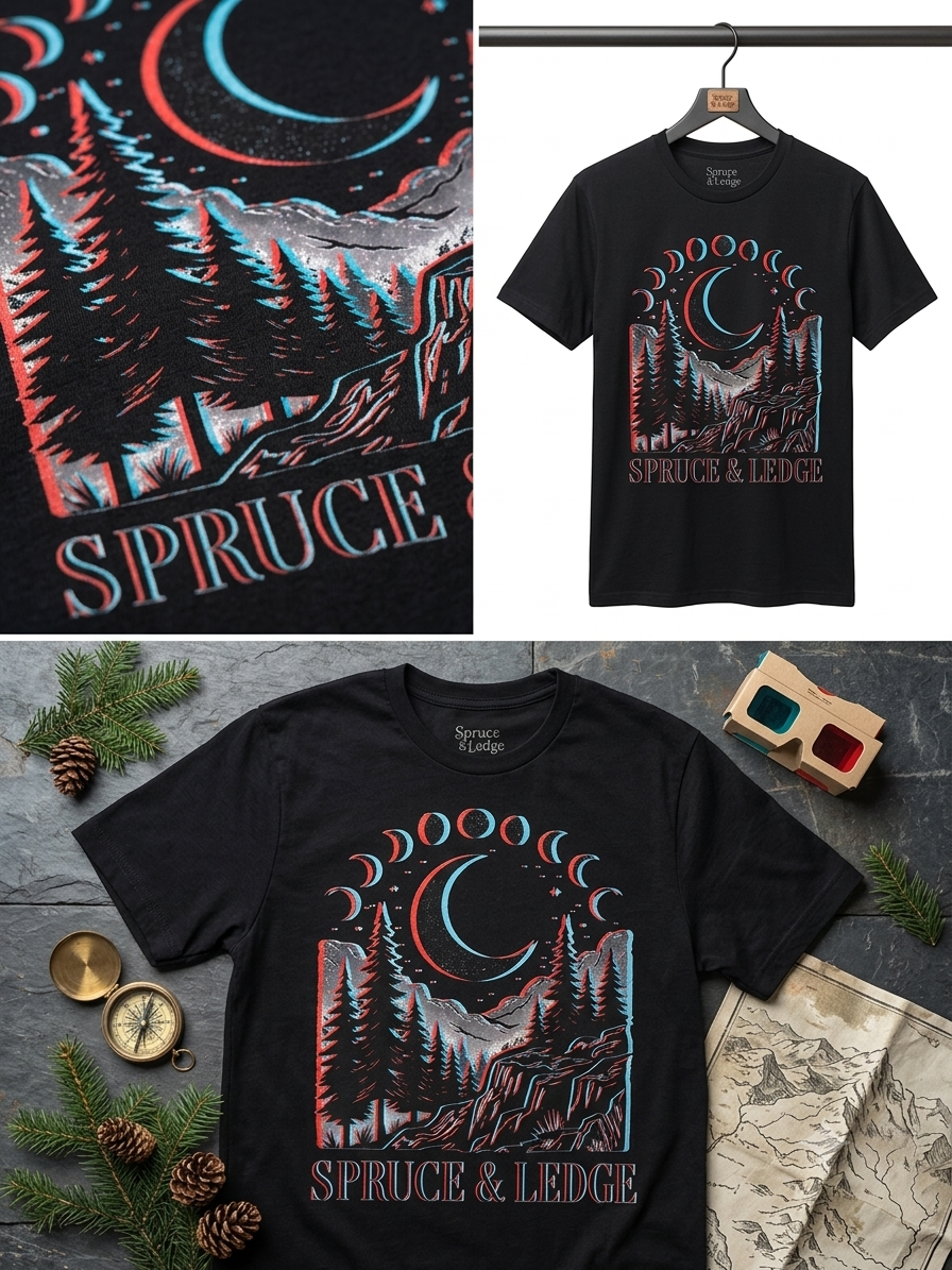 Crescent Moon Phases tee mockup collage