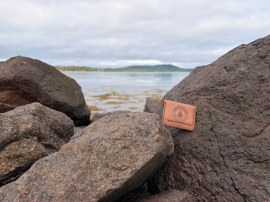 Natural leather card wallet by the water