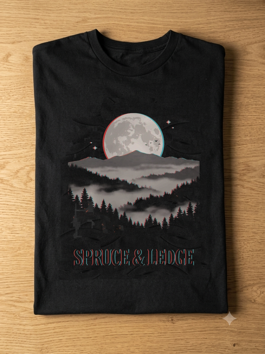 Full Moon Ridgeline tee flat-lay on wood