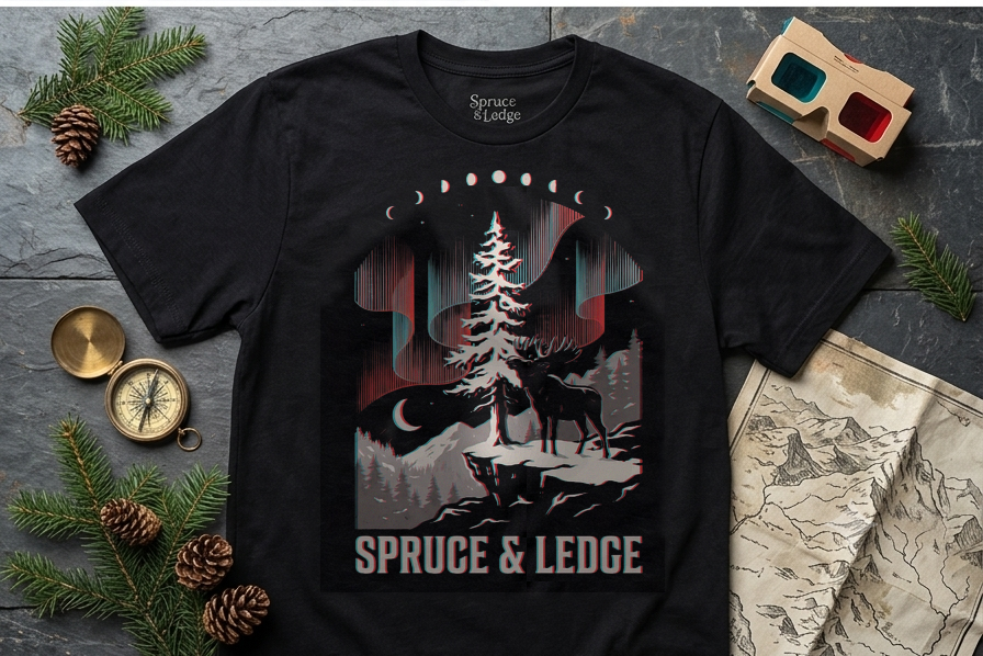 Aurora Moose tee flat-lay on slate