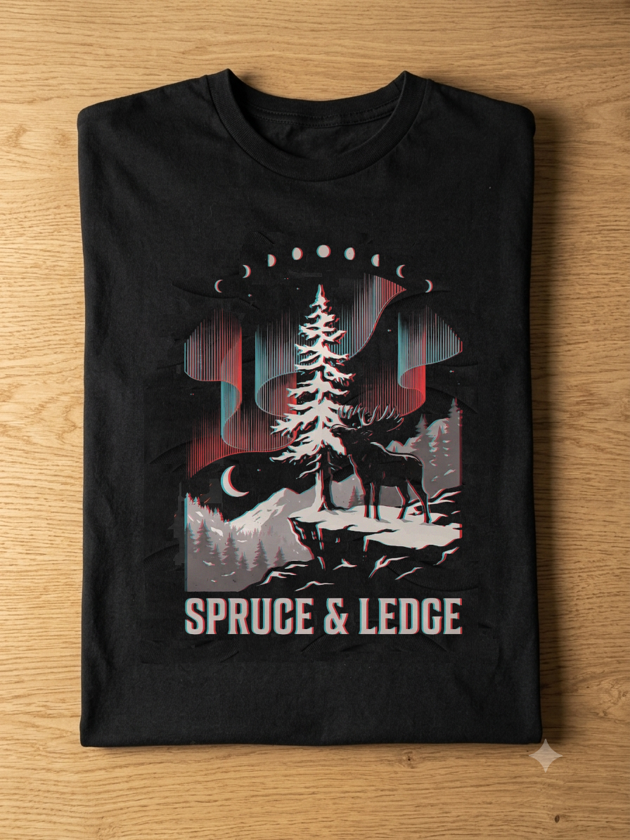Aurora Moose tee flat-lay on wood