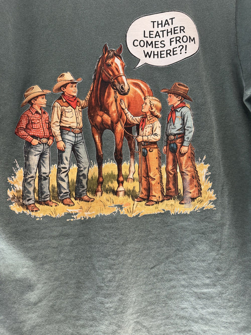 Trout and Sun psychedelic tee — leaping trout with retro swirls